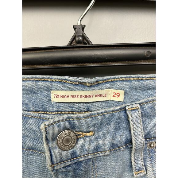 Levi's 721‎ High Rise Skinny Blue Jeans Stretch Women's Size 29 Light Wash Denim - Picture 4 of 10